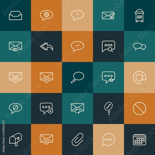 Modern Simple Set of chat and messenger, email Vector outline Icons. ..Contains such Icons as flat, failure, forward, web and more on vintage colors background. Fully Editable. Pixel Perfect.