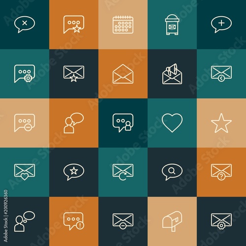 Modern Simple Set of chat and messenger, email Vector outline Icons. ..Contains such Icons as vector, sms, month, close, error and more on vintage colors background. Fully Editable. Pixel Perfect.