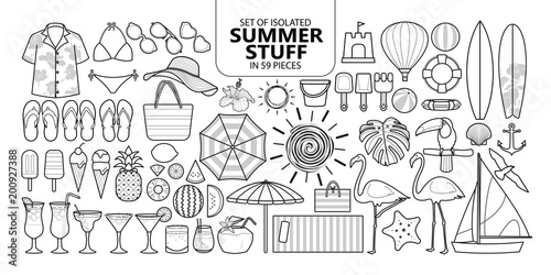 Set of isolated summer stuff in 59 pieces.