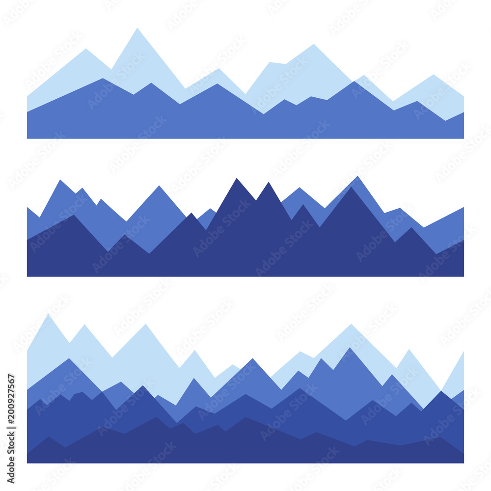 Mountains in geometric style. Seamless banners. Set of polygonal mountain ridges.