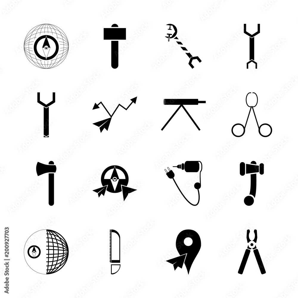 Fototapeta premium icon Instruments And Tools with accessory, drill, saw, colored and repair