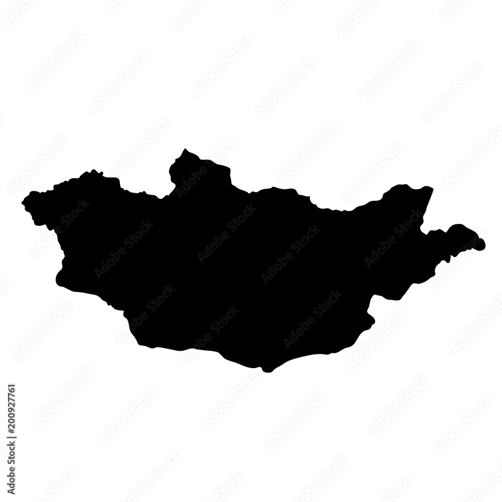 black silhouette country borders map of Mongolia on white background of vector illustration