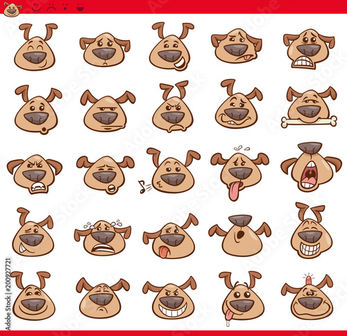 funny dog emoticons cartoon illustration set