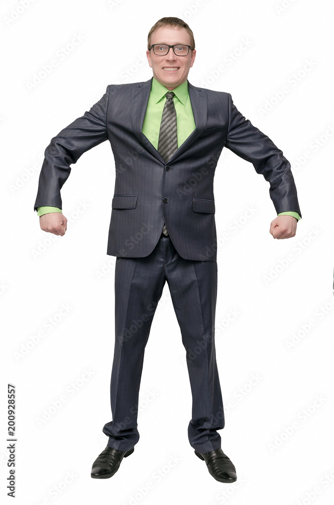 Happy pleased man holds some copy space in both hands isolated on white background. Buyer man carries in the shopping bags (copy space). Happy pleased man holds some copy space in both hands isolated on white background. Buyer man carries in the shopping bags (copy space).