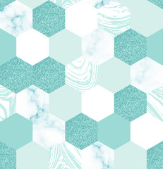 Handdoek met foto Marmeren hexagons patronen Naadloos patroon marmeren hexagons  © rosypatterns