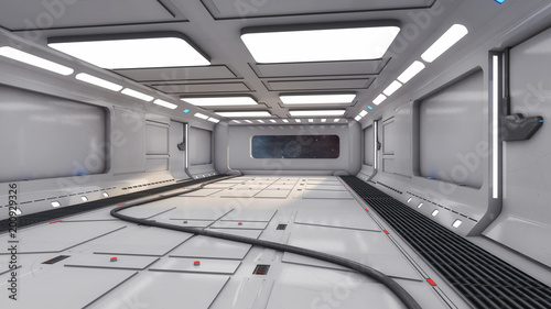3D render. Futuristic spaceship interior corridor