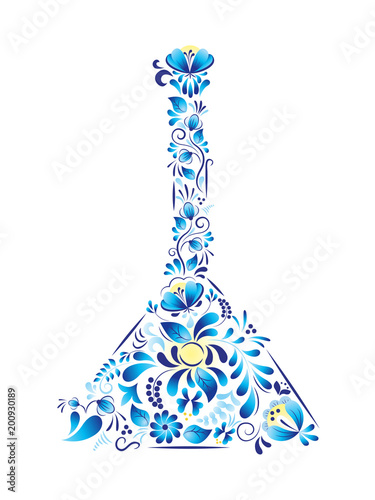 Russian symbol balalaika made in style gzhel. Vector illustration
