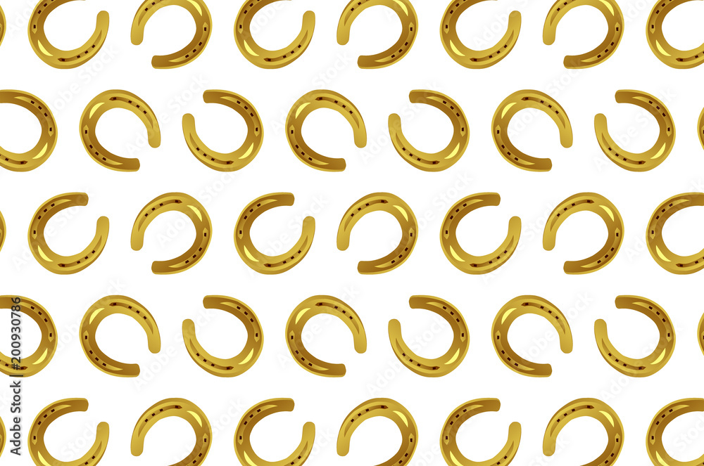 Golden horseshoe on white background - vector pattern Golden horseshoe on white background - vector pattern
