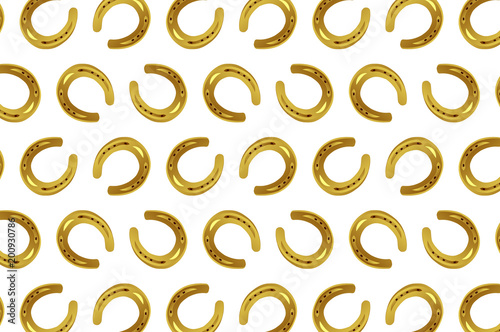 Golden horseshoe on white background - vector pattern