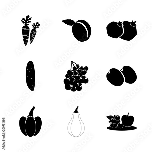 icon Fruits And Vegetables with viand, vitamin, cherry, plum and vegetable