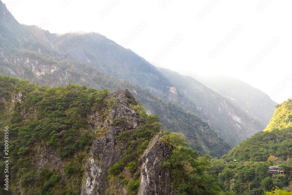Lush Green Mountains at Taroko Gorge National Park in Taiwan