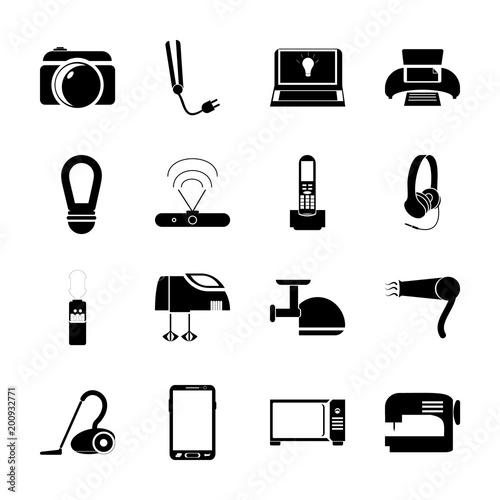 icon Electronic with housework, work , data, hair and restaurant