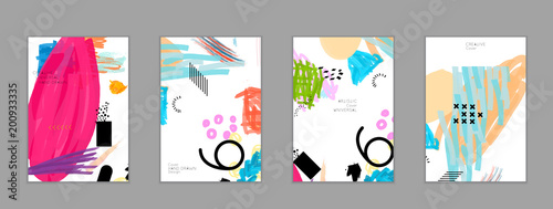 Abstract collage made with scribbles  markercanyon strokesblack geometric shapes