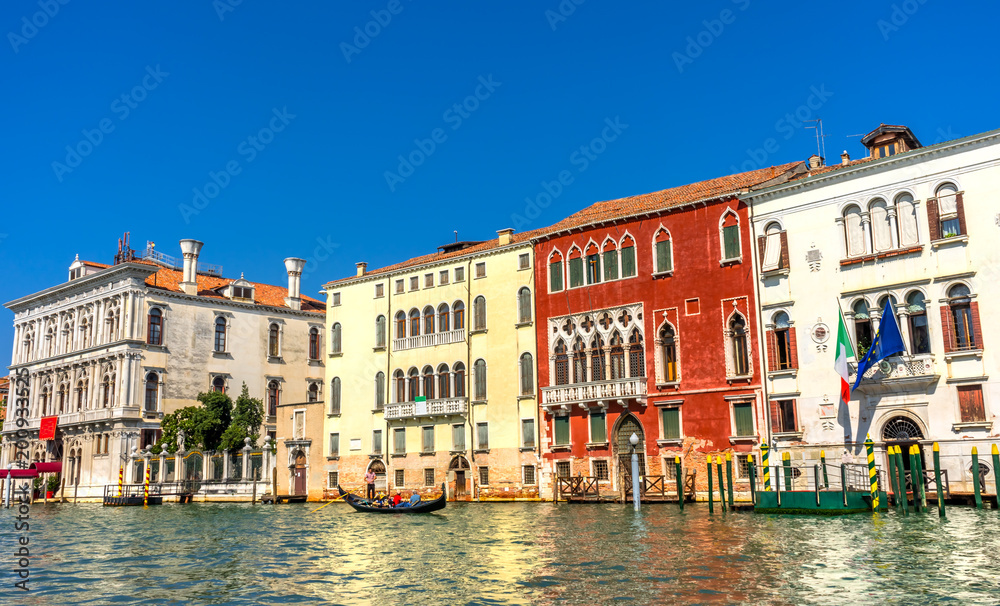 Colorful Grand Canal GondolaReflectioins Venice Italy