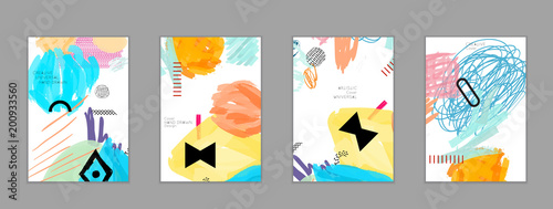 Abstract collage made with scribbles  markercanyon strokesblack geometric shapes