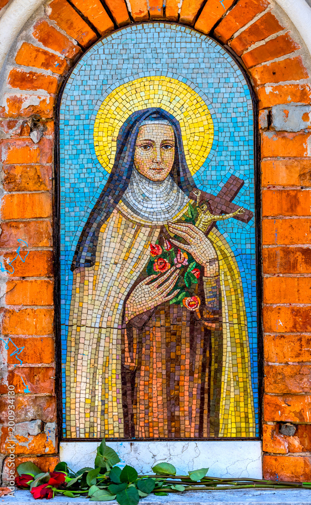 Street Shrine Nun Saint Mosaic Venice Italy