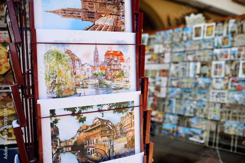 STRASBOURG, FRANCE - March 24, 2018: pictures of the city exhibited for sale