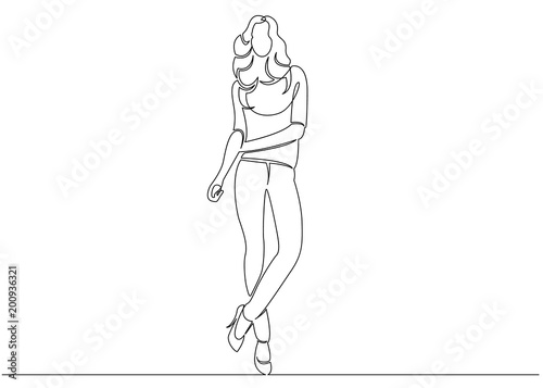 Continuous single drawn one line model podium high fashion