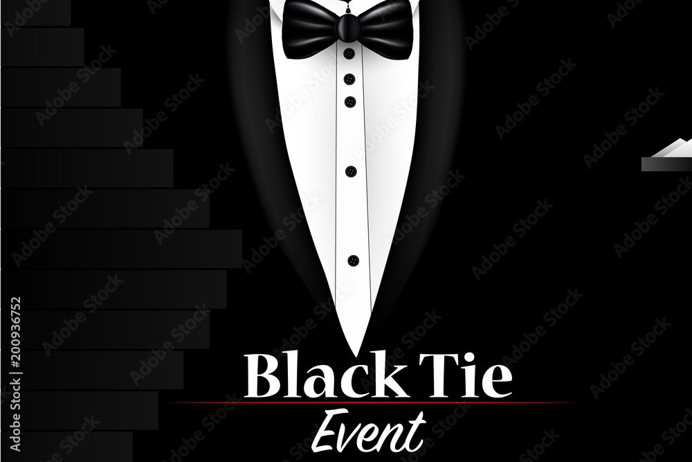 Vector Black Suit Black Tie Event Invitation Template Realistic