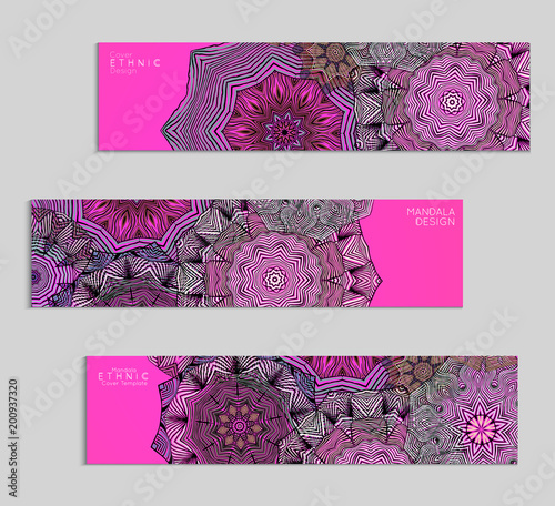 Ethnic banners template with floral Mandala ornament.