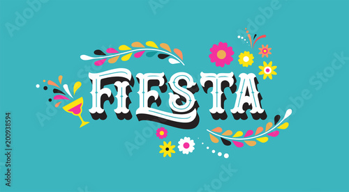 Fiesta banner and poster design with flags, flowers, decorations photo