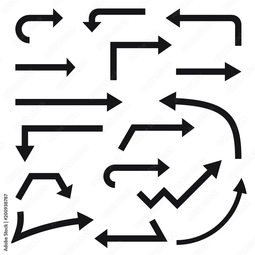 Set of vector arrows, pointer, directions; flat style. Set of vector arrows, pointer, directions; flat style.