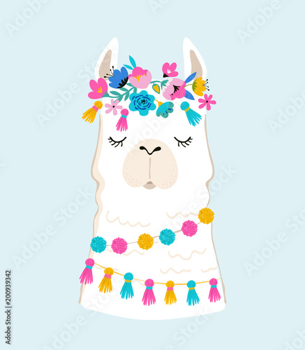 Llama illustration, cute hand drawn elements and design for nursery design, poster, greeting card