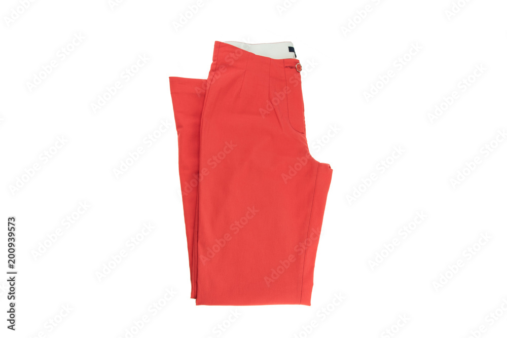 Red elegant woman trousers. Fashion concept. Isolated on white.