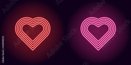Neon heart in red and pink color