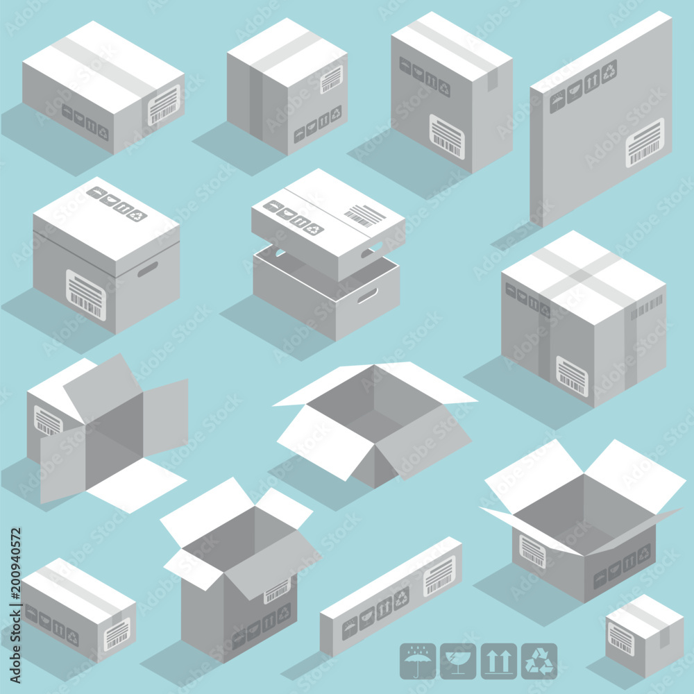 Isometric vector cardboard boxes 