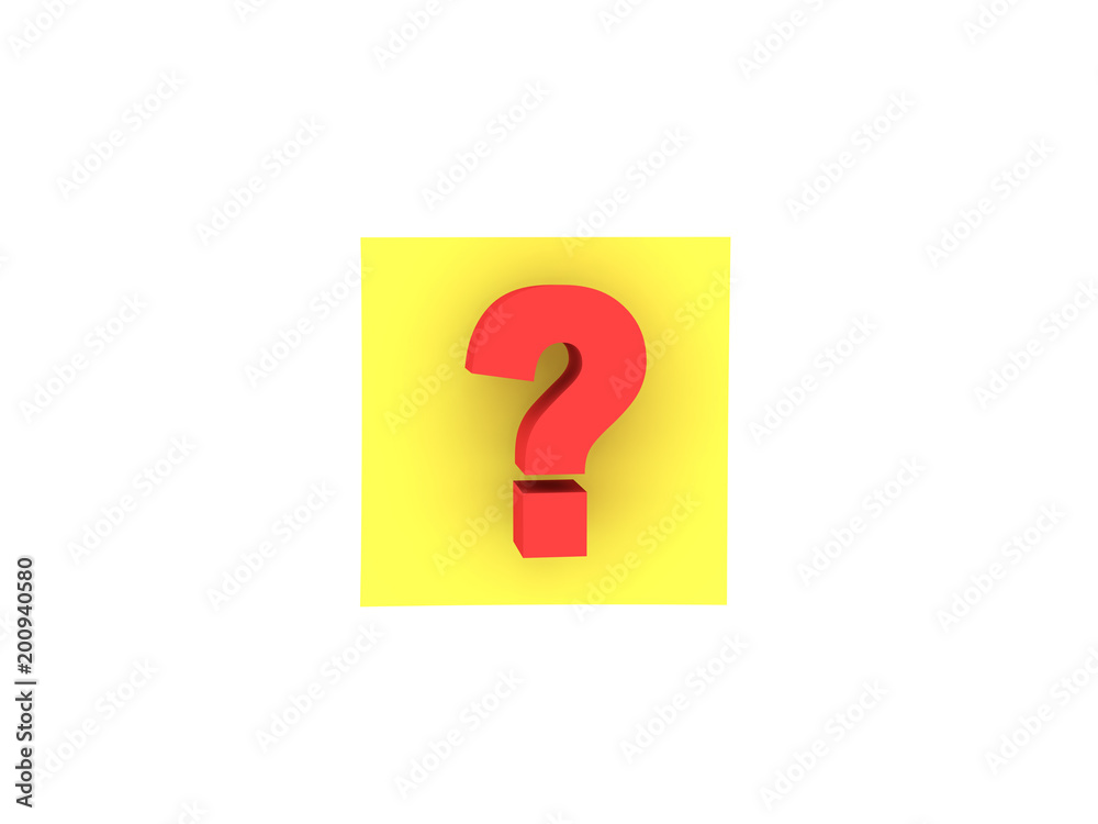 3D illustration of yellow sticky note with question mark on it 3D illustration of yellow sticky note with question mark on it