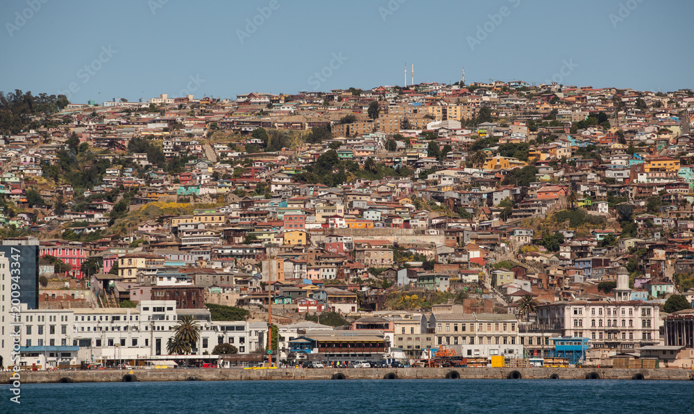 View from the ocean over Valparaiso in Chile
