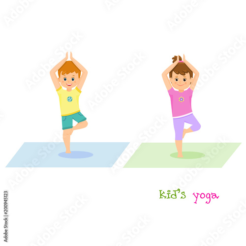 Girl and boy do yoga together
