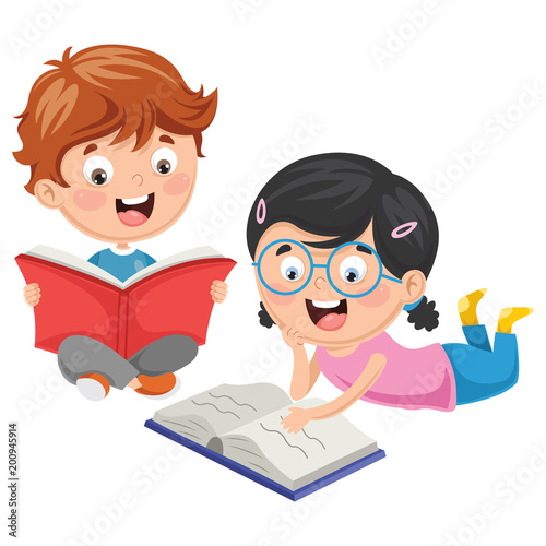 Vector Illustration Of Kids Reading Book