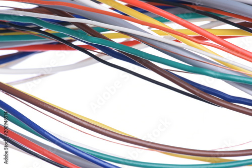 Colored computer cable isolated on white background