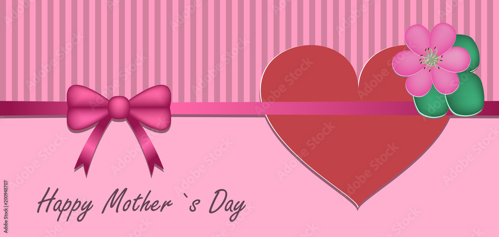 Happy mother's day, festive background in the form of paper hearts, bow and flowers.