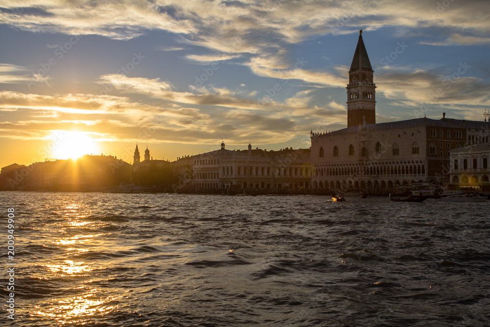 Fototapeta premium San Marco and Palace Ducate at sunset in Venice