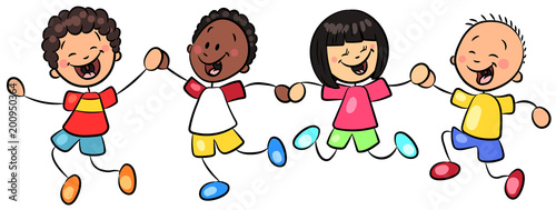 Fröhliche Kinder halten sich an den Händen - Vektor-Illustration