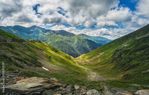 Mountain landscape. Carpathian Mountains in Romania. Cliffs nearby Transfagarasan road