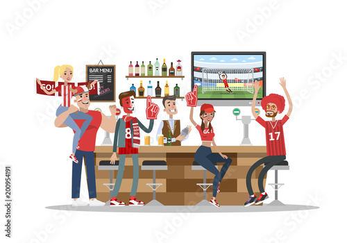Football fans in bar.