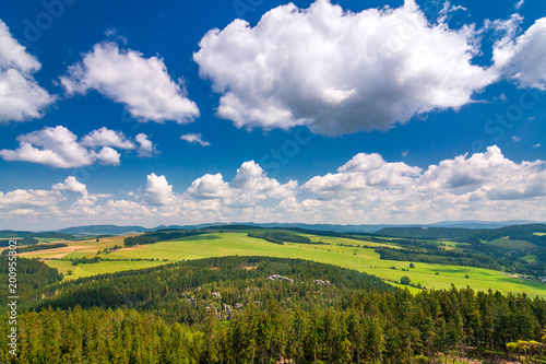 Landscape view from The Ostas table mountain. The national nature reserve Adrspach-Teplice Rocks, Czech republic, Europe.