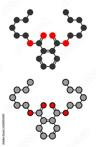 Di-n-hexyl phthalate (DNHP) plasticizer molecule.