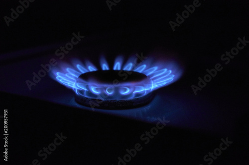 the flame of the gas stove top view