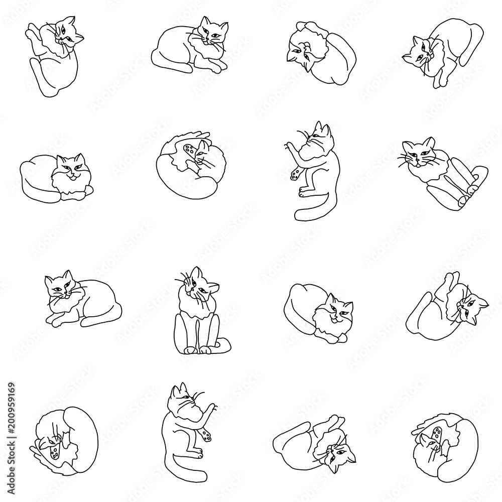 Hand drawing cat. Seamless pattern. Hand drawn cat with abstract patterns on isolated background. Art creative Hand drawing cat. Seamless pattern. Hand drawn cat with abstract patterns on isolated background. Art creative