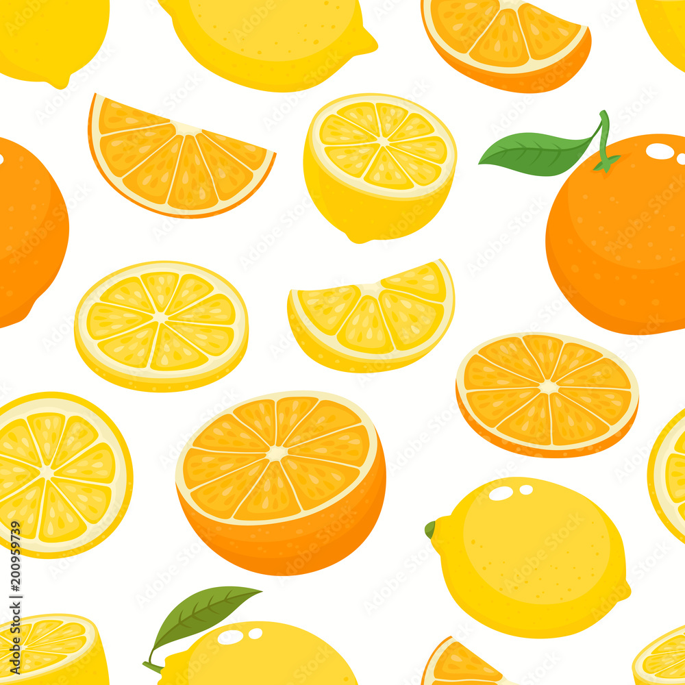Vector seamless pattern with lemons and oranges isolated on white. Vector seamless pattern with lemons and oranges isolated on white.