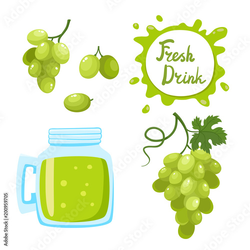 Vector set of grapes juice and berries isolated on white