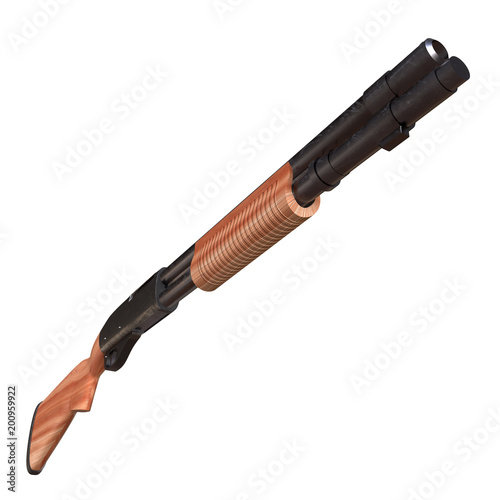 Shotgun rifle hunting carbine with metal and wooden parts. 3d render isolated on white background