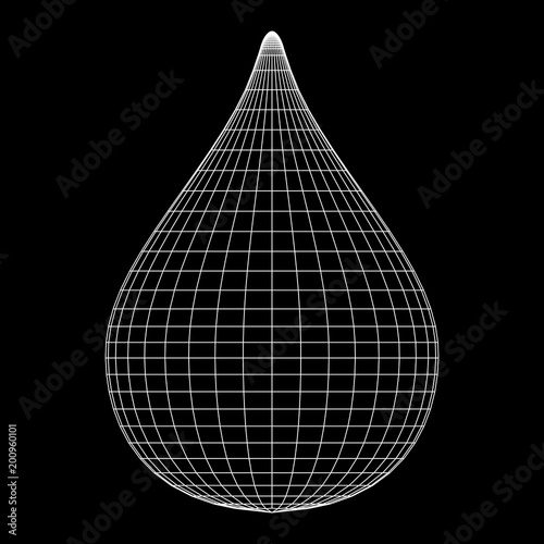 Water or liquid drop wireframe low poly mesh vector illustration.