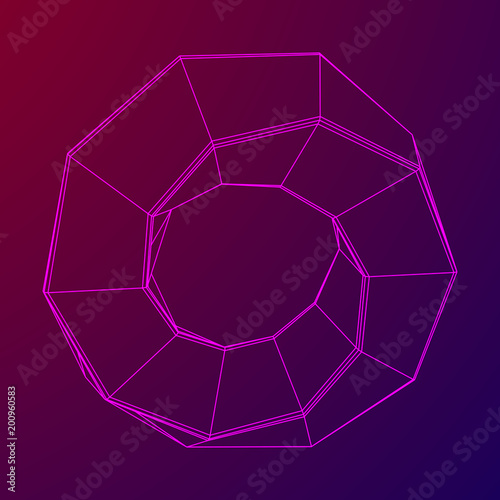 Mobius strip ring sacred geometry. Spatial figure with upturned surfaces. Optical illusion with dual circular contour. Wireframe low poly mesh vector illustration.