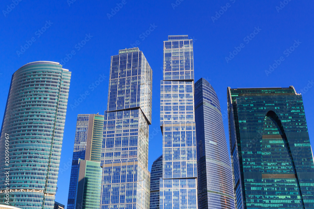 Skyscrapers of international business center Moscow city on a blue sky background